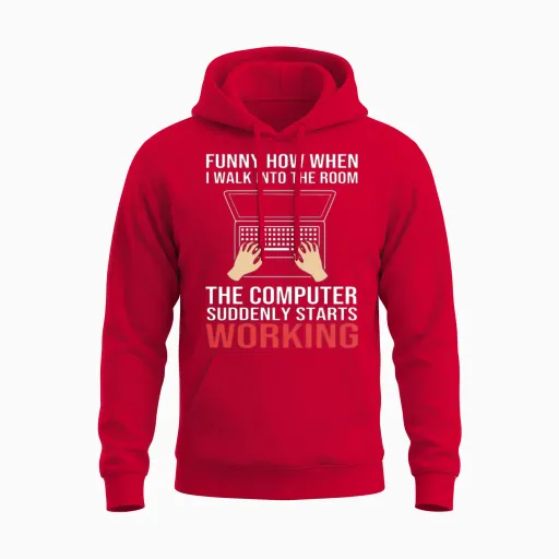 Funny Computer Nerd Helpdesk Tech Support Humor Unisex Hoodie in Red