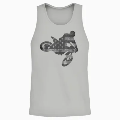 Dirt Bike American Flag T-Shirt | Motocross Enduro Unisex Tank Top - Ash