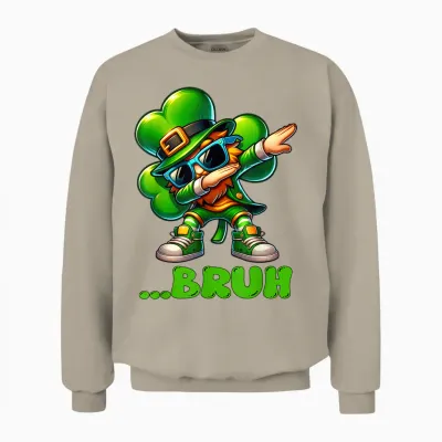 Bruh Dab Leprechaun Funny Kids Boys Mens St Patrick Day Unisex Sweatshirt - Sand