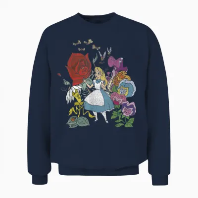Disney Alice in Wonderland Alice in the Flowers Vintage Unisex Sweatshirt - Navy