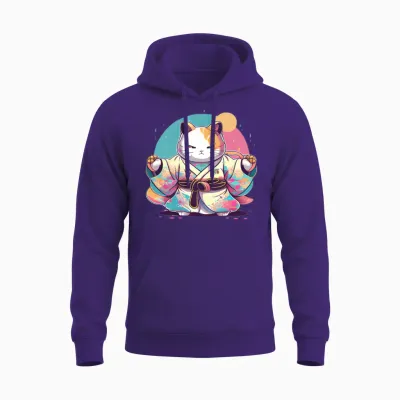 Cat Kimono Unisex Hoodie - Purple