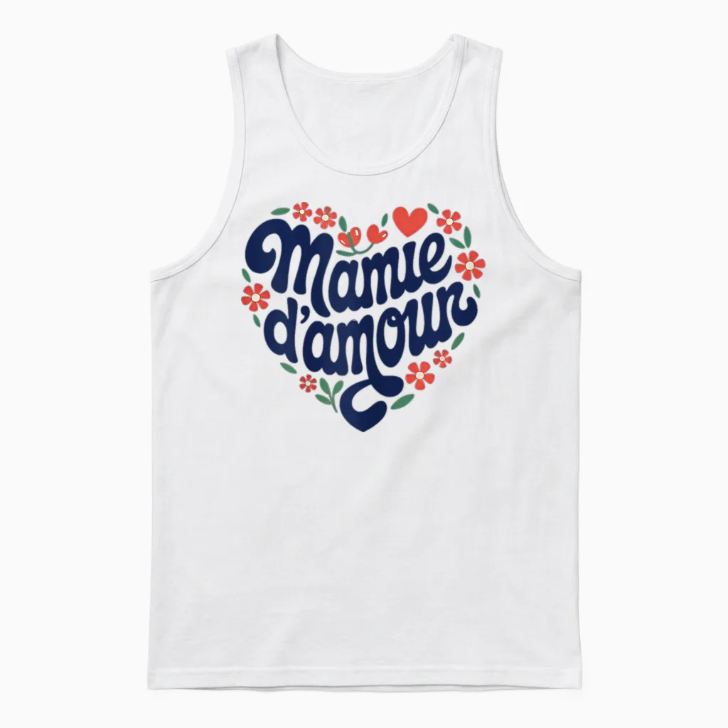 Mamie D'amour Coeur Fleurs Cadeau FĂȘte Des Grands MĂšres Unisex Tank Top in White