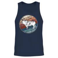 Bull in Retro Style Unisex Tank Top - Navy – 2