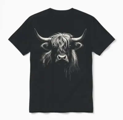 Highland Cow Farm Art Animal Drawing Graphic Highland Cow Unisex T-Shirt - Black