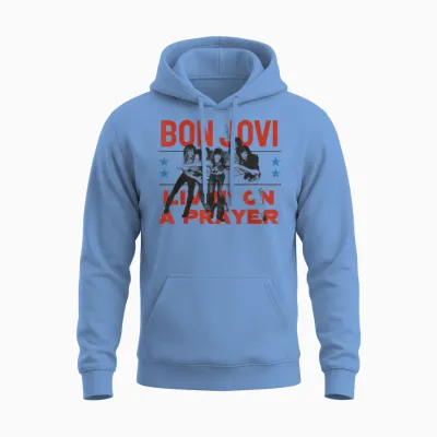 Official Bon Jovi Livin' on a Prayer Unisex Hoodie - Carolina Blue