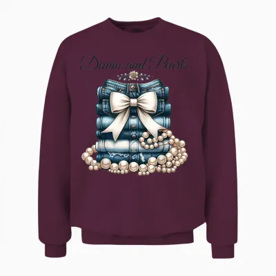 Pearls & Denim 2025 Outfit for Stylish Women Unisex Sweatshirt - Maroon