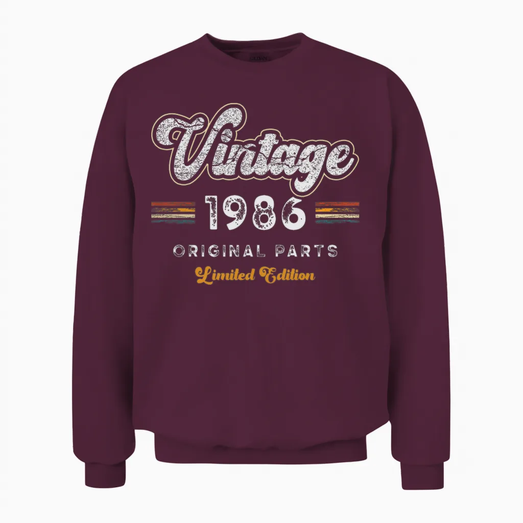 Vintage 1986 Original Teile Limited Edition 40. Geburtstag Unisex Sweatshirt in Maroon