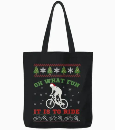 Mountain Bike Rider, Oh What Fun Christmas Ugly Sweater Gift Tote Bags - Black