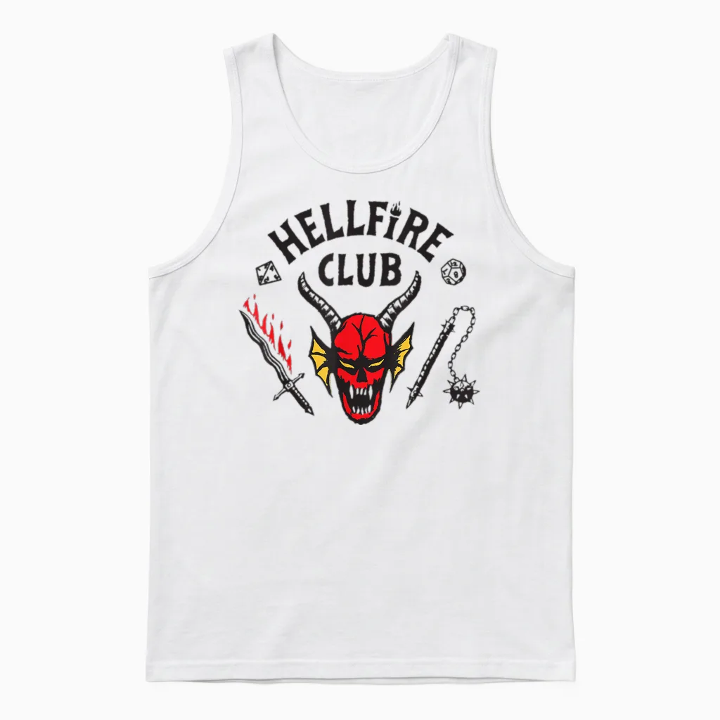 Stranger Things Hellfire Logo T-Shirt, White, S Unisex Tank Top in White