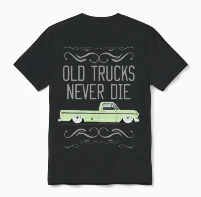 Old Trucks Winter Green Unisex T-Shirt in Black