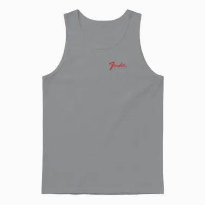 Fender Vintage Guitar Pocket Logo Design T-Shirt, Black Unisex Tank Top - Sport Grey