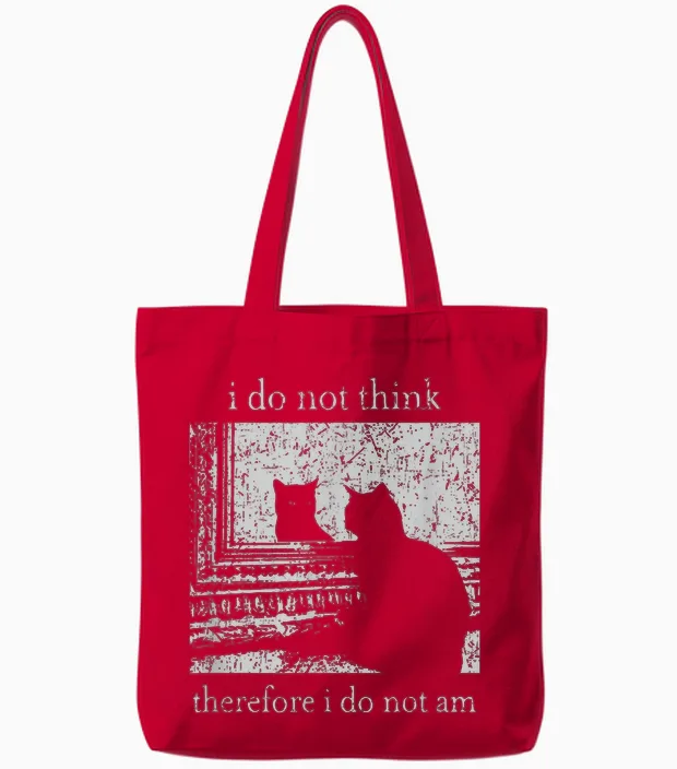 Retro I Do Not Think Therefore I Do Not Am Cat Tote Bags in Red