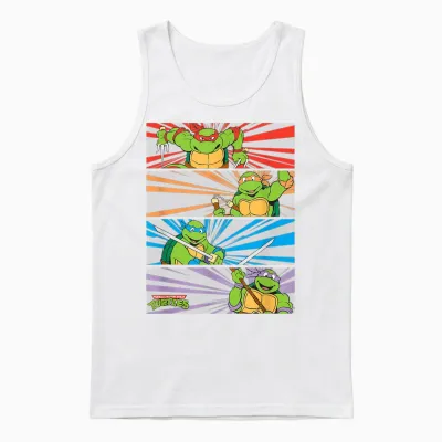 Mademark X Teenage Mutant Ninja Turtles - Raphael, Michaelangelo, Donatello and Leonardo Retro Style Unisex Tank Top - White