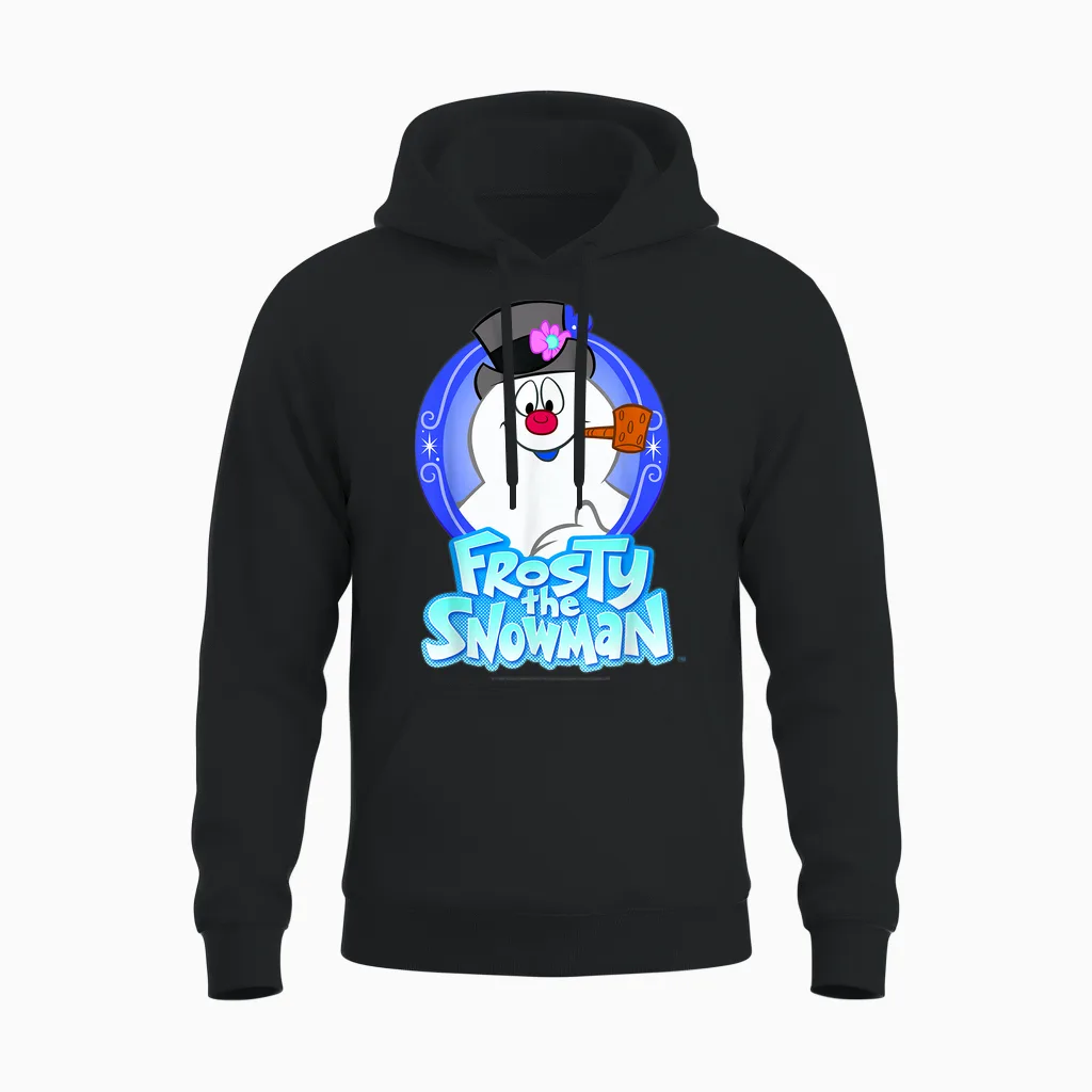 Frosty the Snowman Portrait Logo Unisex Hoodie in Black