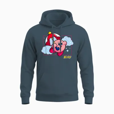 Kirby Magical Umbrella Pastel Cloudy Panel Unisex Hoodie - Dark Heather