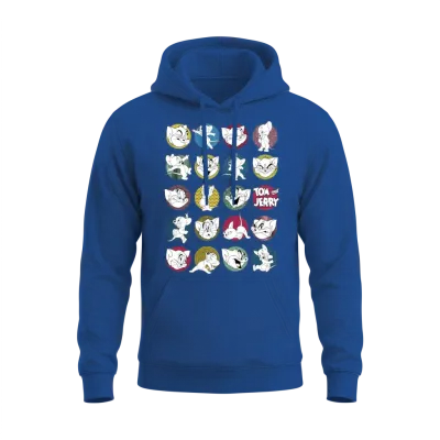 Tom and Jerry Iconic Expressions with Logo Unisex Hoodie - Royal