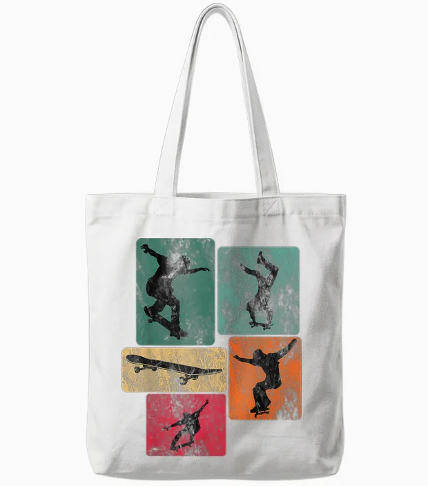 Skater Skateboard Stunt Skater Boys Tote Bags in White