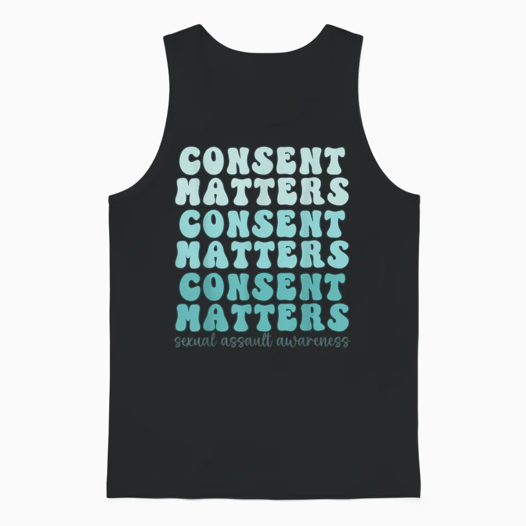 Sexual Assault Awareness Month Consent Matters Teal Ribbon Unisex Tank Top in Black