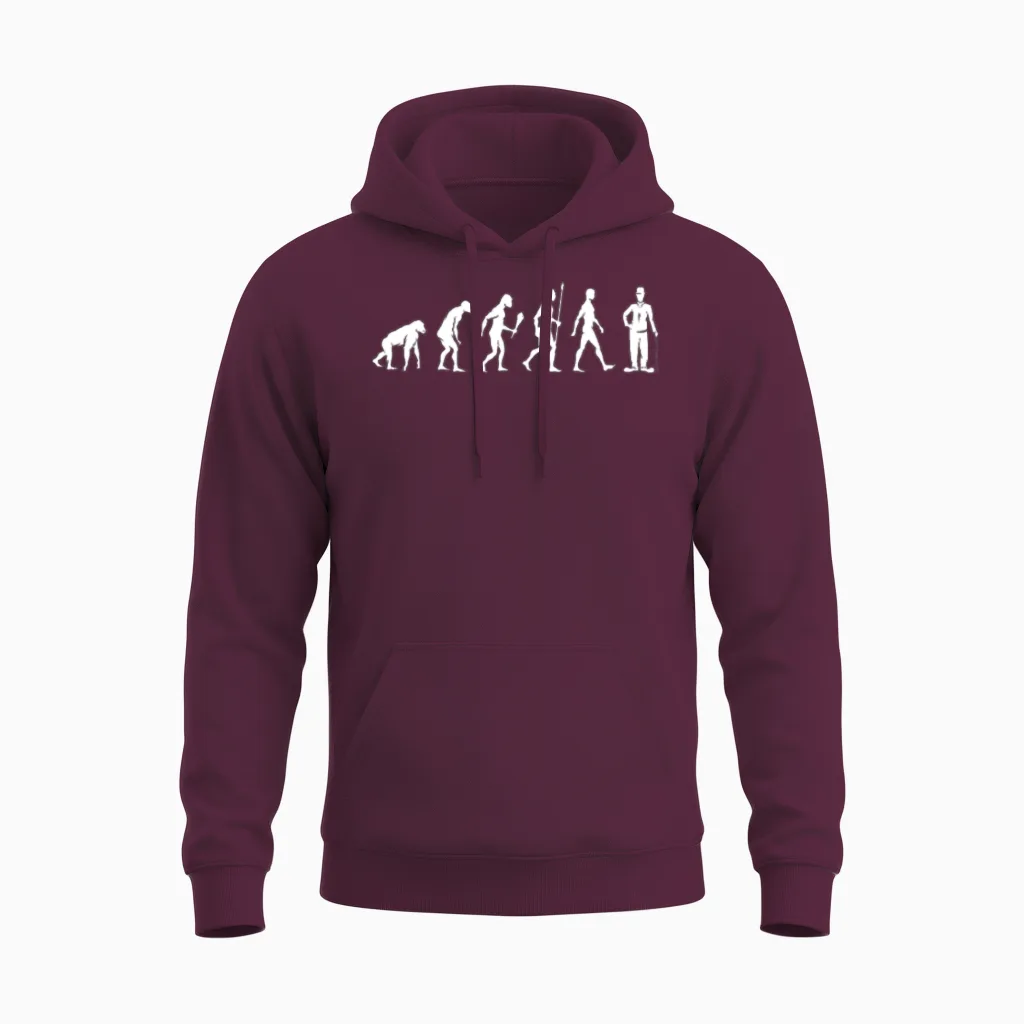 Funny Comedian Evolution Comedy Gift Idea Unisex Hoodie in Maroon
