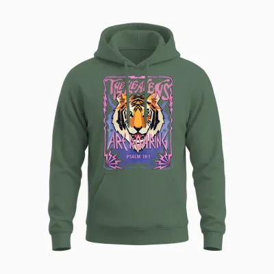 The Heavens Are Roaring Psalm 19 1 Tiger Unisex Hoodie - Military Green