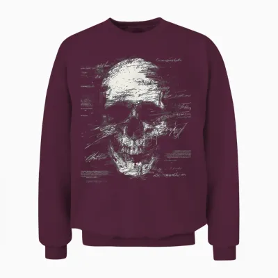 Skull Art Drawing Graphic Text Motif Skull T-Shirt, Black Unisex Sweatshirt - Maroon