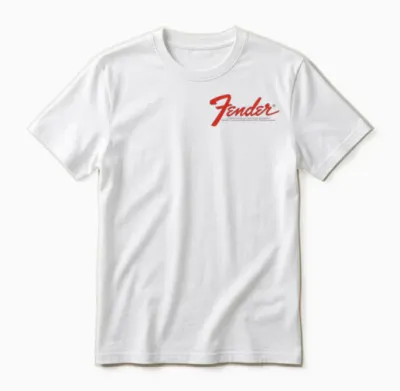 Fender Vintage Guitar Pocket Logo Design T-Shirt, Black Unisex T-Shirt - White