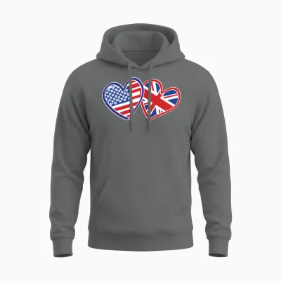 American Uk Flag Heart Design Unisex Hoodie - Graphite Heather