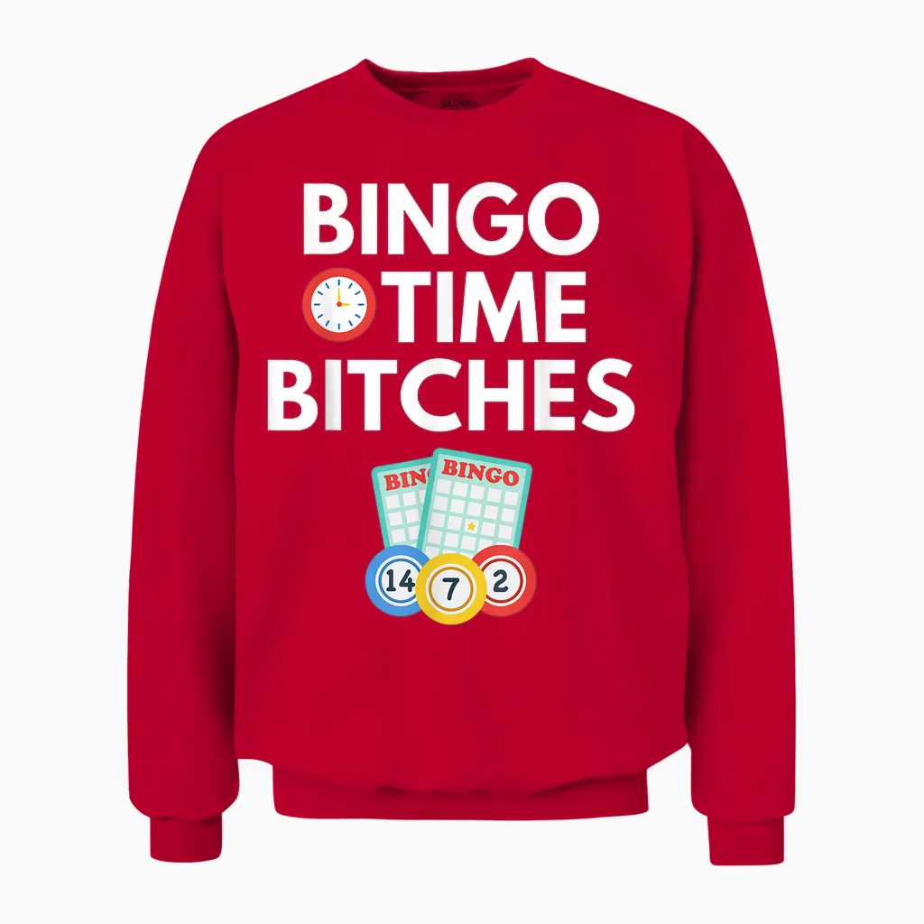 Bingo Time Bitches Funny Bingo Player Game Lover Gift Humor T-Shirt Small Unisex Sweatshirt in Red
