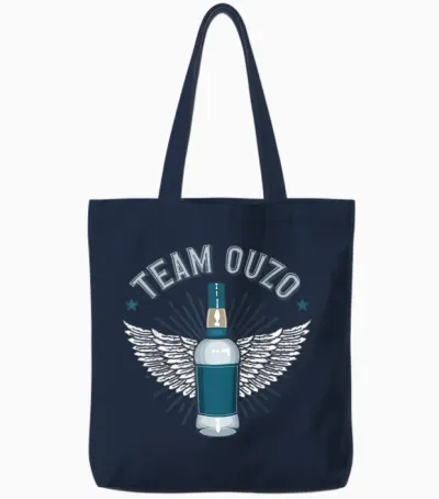 Ouzo Greece Schnapps Team Ouzo T-Shirt, Black Tote Bags - Navy