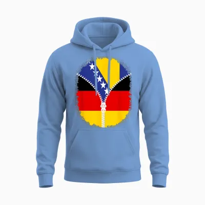 Bosnien Herzegowina Deutschland Flagge Bosnisch Deutsch Reißverschluss Unisex Hoodie - Carolina Blue