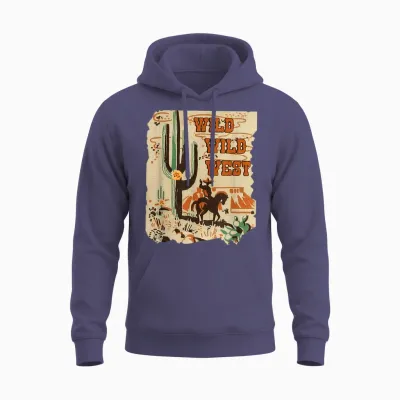 Wild Wild West Western Life Southwest Desert Vibes Cactus Unisex Hoodie - Heather Sport Dark Navy