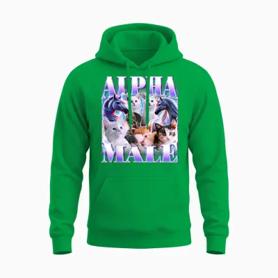Unicorn Male Alpha Cute Cat Funny Ironic Meme Graphic Unisex Hoodie - Irish Green