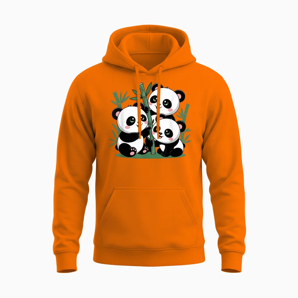 Bamboo Forest Panda Cute Unisex Hoodie in Safety Orange