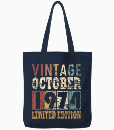 Born 1974 October Vintage Gift Tote Bags - Navy