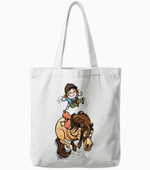 Thelwell Funny Illustration Bucking Horse Tote Bags in White