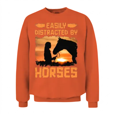Easily Distracted by Horses Unisex Sweatshirt - Orange