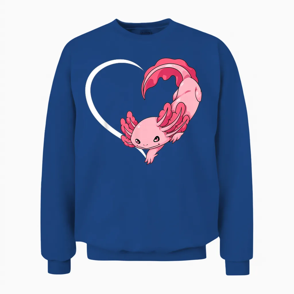 Axolotl T-Shirts for Women Girls Children Axolotl T-Shirt Heart T-Shirt, Black Unisex Sweatshirt in Royal