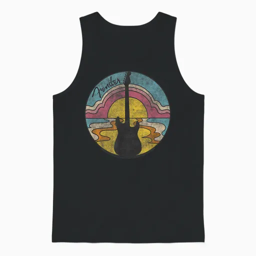 Fender Beach Guitar Sunset Outline Unisex Tank Top in Black