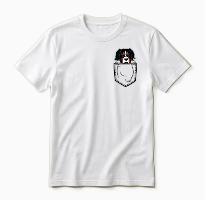 Fake Pocket - Berner Sennen Hund Welpe Unisex T-Shirt in White