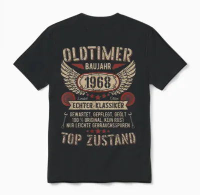 Oldtimer Baujahr 1968 Geboren Vintage Birthday Retro Unisex T-Shirt - Black