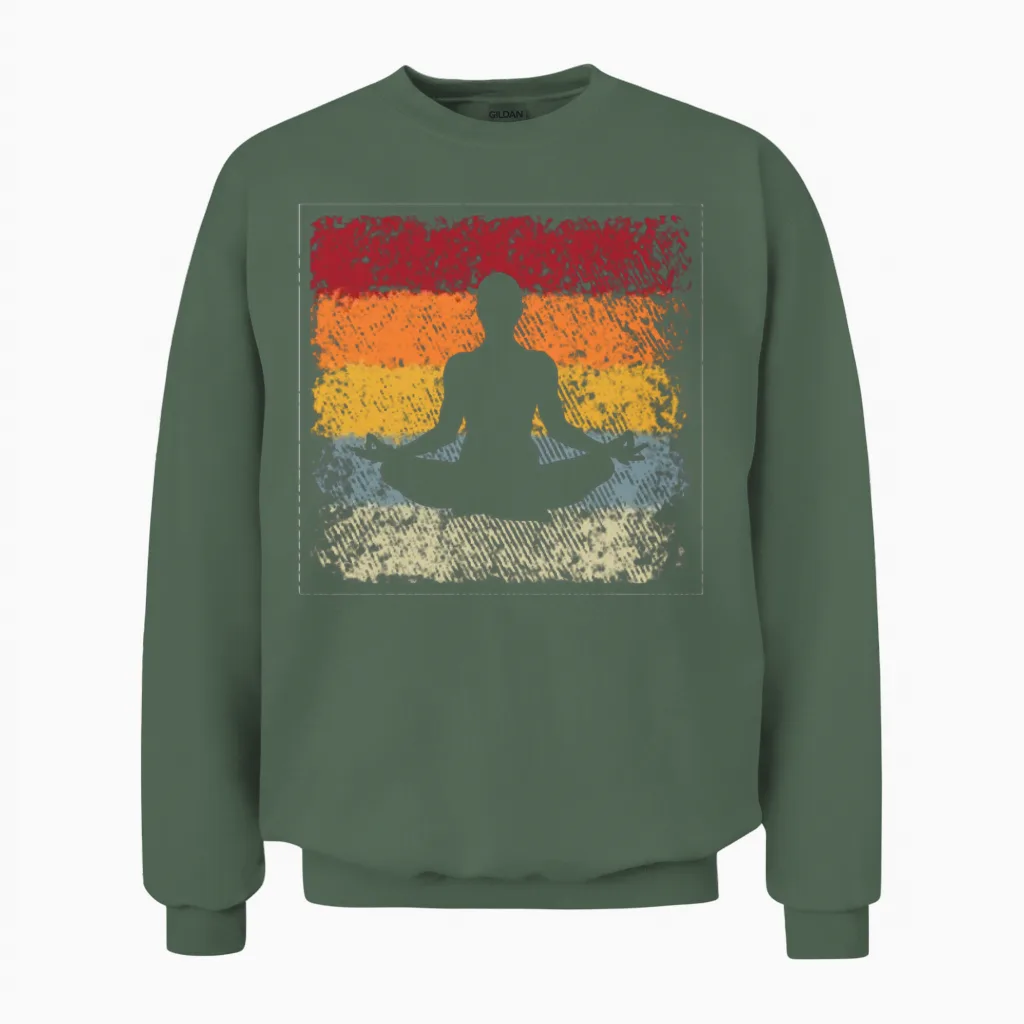 Meditation Retro Unisex Sweatshirt in Military Green