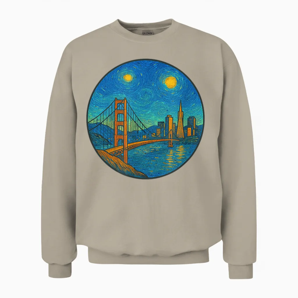 San Francisco San Fran California Bridge - Van Gogh Style Unisex Sweatshirt in Sand