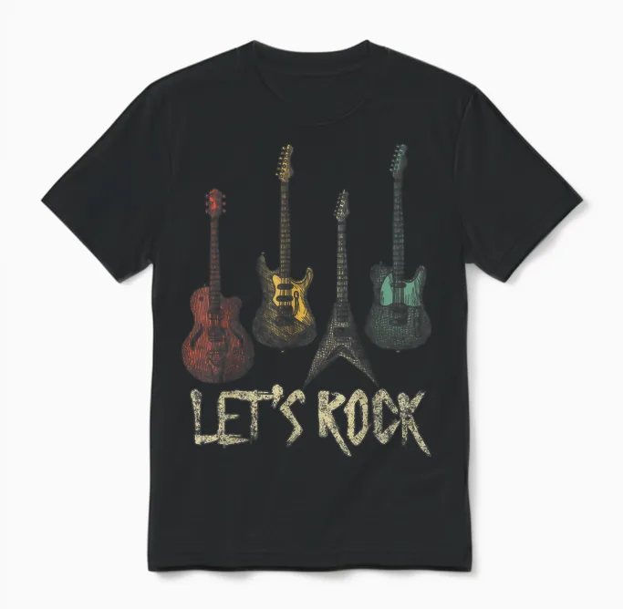 Lets Rock Rock N Roll Guitar Retro Gift Men Women Unisex T-Shirt in Black