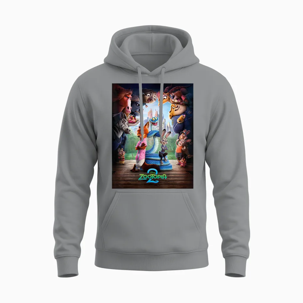 Disney Zootopia 2 Nick Judy & Gary Surrounded Poster Art Unisex Hoodie in Sport Grey