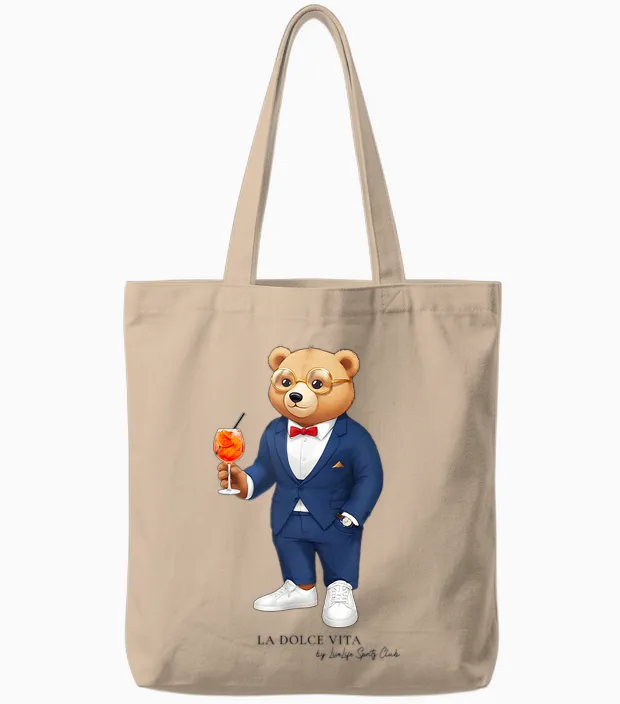 La Dolce Vita X Bear Costume Bear Aperölchen Spritz T-Shirt, White, S Tote Bags in Natural