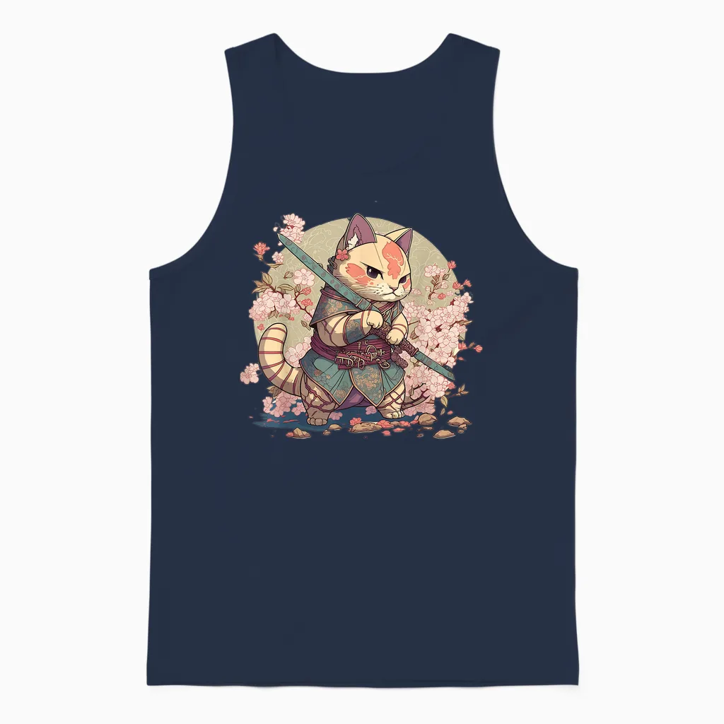 Samurai Cat Warrior Japanische Ninja Katze Kawaii Unisex Tank Top in Navy