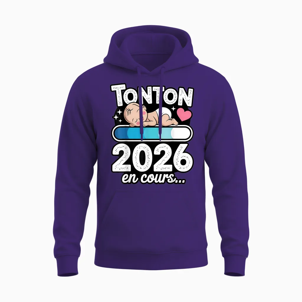Tonton 2026 in Progress Gift Announcement Pregnancy Future Uncle Unisex Hoodie in Purple