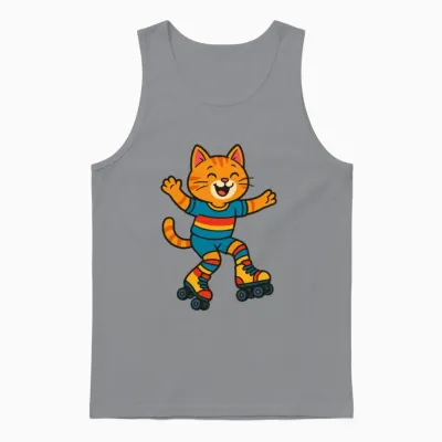 Joyful Roller Skating Cat Unisex Tank Top - Sport Grey