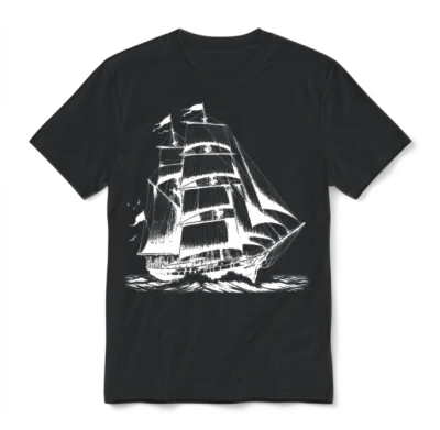 Large Sailing Ship Tall Ship on a Stormy Voyage Unisex T-Shirt - Black