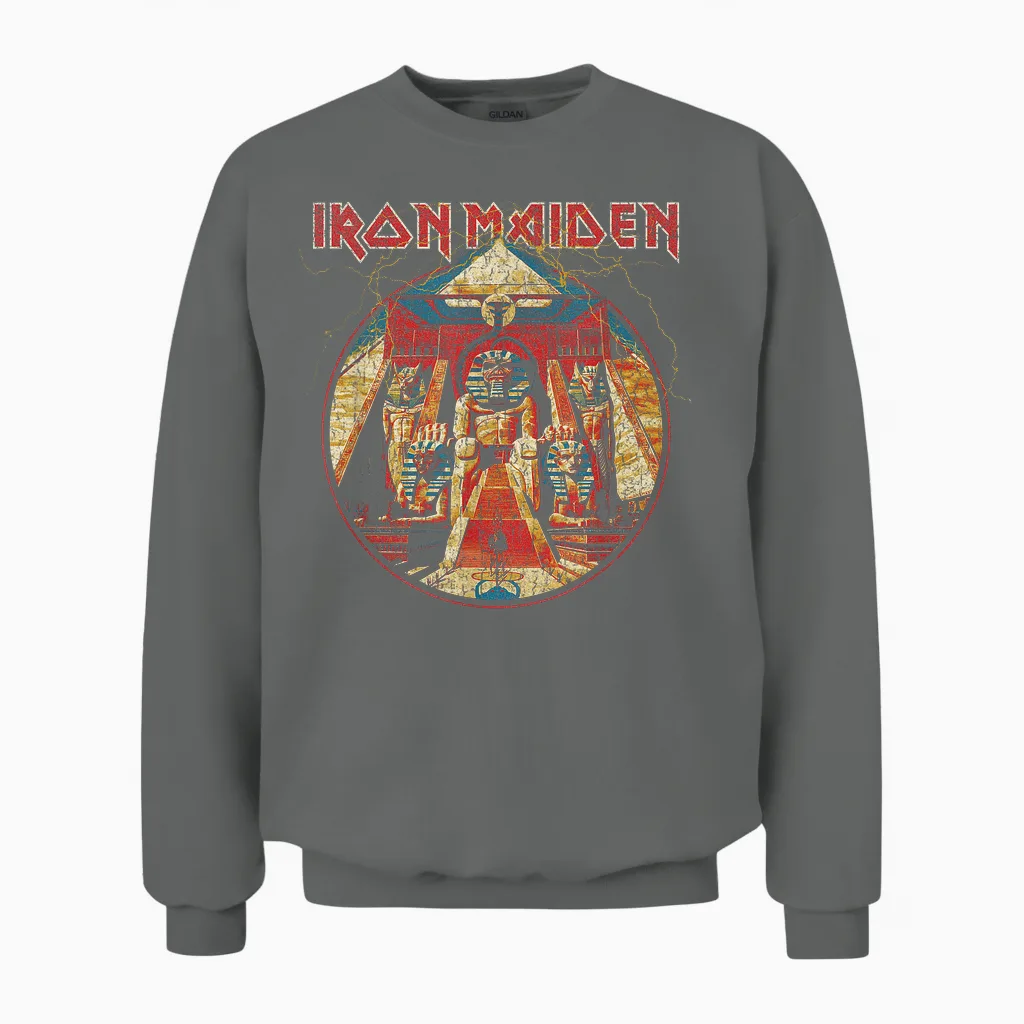 Iron Maiden Powerslave Lightning Circle Unisex Sweatshirt in Graphite Heather